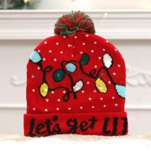 TANTUANG Ấm áp Mũ Giáng Sinh LED Ông già Noel Đầy màu sắc Mũ Tết Mùa đông Phim hoạt hình Mũ len phát sáng Tiệc Giáng Sinh