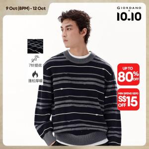Giordano Men Contrast stripe jacquard crewneck sweater Free Shipping 18055702