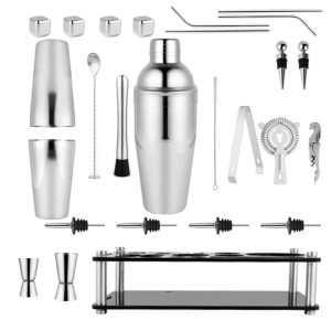 25PCS Leak Proof Cocktail Preparation Kits With Double Jiggers Bar Spatula Rustproof Bartending Accessories