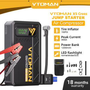 VTOMAN X5 Cross Jump Starter with Air Compressor 3500A Peak 150PSI Tire Inflator 12000mAh Portable Power Bank 12V Battery Charger for Truck SUV with LED Flashlight
