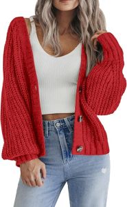Zeagoo  Womens  2025  Autumn Thick Knitted Cardigan Front Open Long Sleeve  V  Buttoned Loose Cardigan Sweater