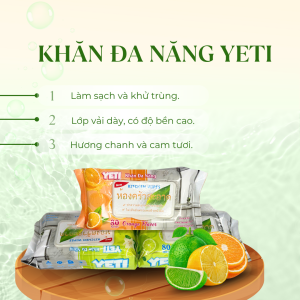 5 gói khăn ướt lau bếp Yeti Gói 50 tờ Khổ lớn Khăn lau đa năng Không nhờn rít không hại da tay