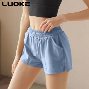Luoke Sport Shorts for Women Spring/Summer Quick Dried Yoga Shorts Womens Yoga Fitness Running Pants Mesh Spliced Running Sports Belt Pocket Elastic Triple Pants