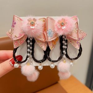 RENJE Red Children Bow Wig Hairpin Flower Tassels Ancient Style Hairpin Simple Ancient Headwear Hanfu Hair Sticks Children
