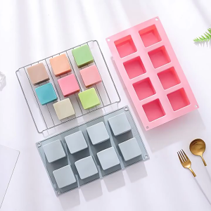 8 khoang 3D vuông Silicone linh hoạt lớp Khuôn đất sét nhựa gốm sứ Kẹo Kẹo mềm khuôn xà phòng sô cô la