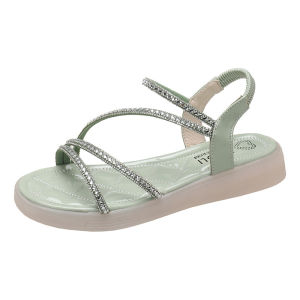 [Free Shipping] Rhinestone Sandals For Women New Summer Fashion Flat-Soled Thick-Soled Roman Sandals Trendy On