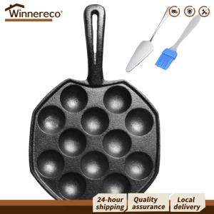 [Winnereco Flagship Mall]Heavy Duty Cast Iron Takoyaki Maker 14 Holes Nonstick Takoyaki Pan for Authentic Japanese Snack Cooking