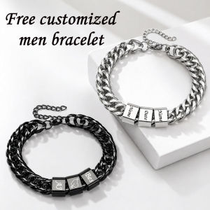 Custom 1~5 names Bracelets for Men Cuban Link Name Bracelet Personalized Jewelry Gift for Dad Husband Friend