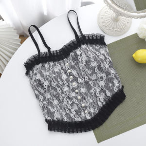 Croptop Fashion Korean Lace Floral Vintage Bra Tanktop Wanita Motif Bunga Retro Gaya ptt