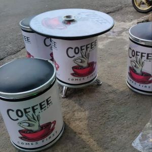 [KHUSUS PULAU JAWA] Set Kursi & Meja - Kursi Tong dan Meja Tong Duplex Custom Motif -  Cafe Kursi Teras