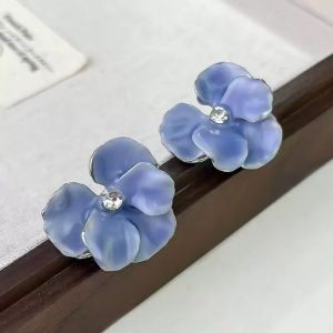 MEEU Rhinestone Flower Stud Earrings Luxury Cute 3D Petal Flower  Earrings Elegant Sweet Five Petals Earrings Women