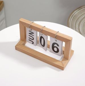 ปฏิทินหมุนหน้ากระดาษ ทำจากไม้ ปฎิทินตั้งโต๊ะ ตกแต่งโต๊ะ ของแต่งห้องสไตล์มินิมอล Wooden Calendar E71
