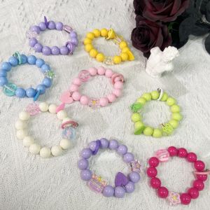 Korean INS Girl Style Cute Candy Color Cartoon Beaded Phone Chain Fresh Sweet Anti Lost Phone Case Lanyard