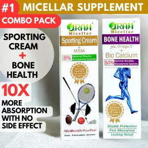 (Combo) Urah Bone Health Omega-3 and Sporting Cream MSM For Bones Joints & Muscles. Fast Acting Micellar Glucosamine Supplement