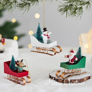 Weatherproof Iron Sled Car Interiors Christmas Tree Hanging Ornament For Mantel Window Entryway Holiday Party Decoration