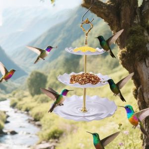 EHTYR Detachable Hanging Bird Feeder Durable Plastic 3-layer Feeder Practical Outside Bird Baths Bird Water Feeding Tray Gardens
