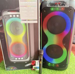 BRODU BTS-2463 bluetooth speaker ikaraoke BOX Dual 8 inches with guitar input and LED light with wireless mic free usb