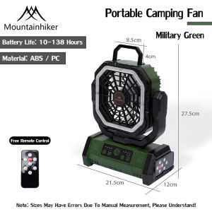 MOUNTAINHIKER 20000mAh Wireless Oscillating Fan Remote Control Rechargeable Portable Camping Fan LED Light Multi Function USB Desk Fan for Outdoor Fishing BBQ