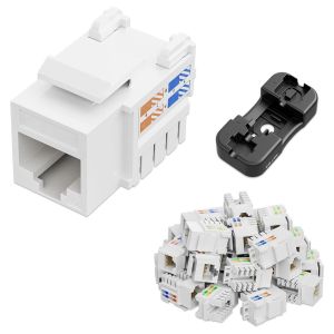 ZoeRax Cat6 Keystone Jack RJ45 90 Degree Ethernet Modular Jack UTP Punch Down Network Module with Keystone Stand White 10PCS+1 Holder
