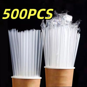 500Pcs Disposable Transparent Plastic Straws Individually Wrapped with Pointed Tips