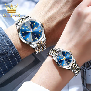 2pcs OLEVS jam tangan couple pasangan terbaru dewasa asli anti air sapphire prismatic berlian panggil fashion gaya korea mewah baja tahan karat