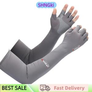 SHNGki 2pcs Sport Arm Sleeves Cycling Running Fishing Climbing Arm Cover Sun UV Protection Ice Cool Sleeves With 5-finger Cuff