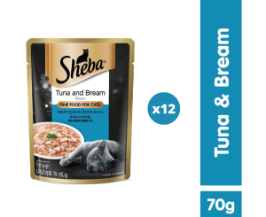 SHEBA Pouch Cat Wet Food Adult Tuna & Bream 70gm Cat Food X 12 Pouches