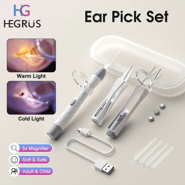 HEGRUS Ear Pick Luminous Ear Tweezer Rechargeable LED Ear Spoon Ear Wax