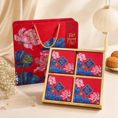 Vỏ Hộp 4 Bánh Trung Thu (Không kèm bánh) - Mẫu 4B Liên Hoa