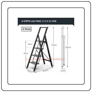 【JJ HOME】Aviation Step Ladder - 3/4/5 Steps / Slim Aluminium Ladder / Foldable / Space Savings / Large Board Ladder