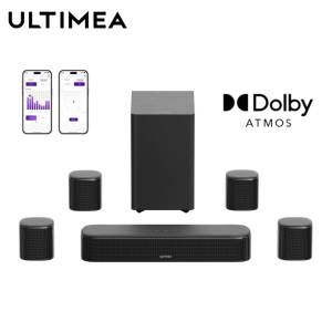 ULTIMEA Aura S5T 7.1ch Dolby Atmos Soundbar with 5.25" Subwoofer 420W Surround Sound System for Home Theater 4 Surround Speakers APP Control