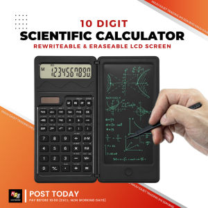 Scientific Calculator LCD Writing Pad Foldable Kalkulator Notepad Stylus Pen Erasable Rewritable S3