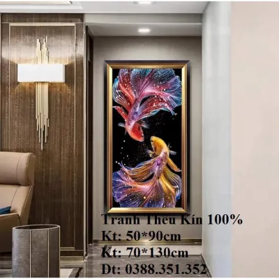 (XẢ KHO) Tranh thêu chữ thập cá koi thêu kín E82 E92 E109 E110 E120 E127 E83