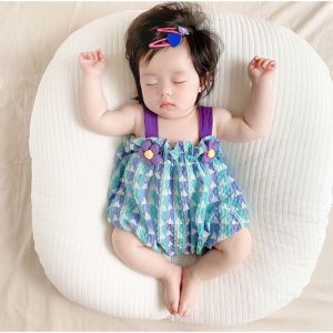 BCBL ชุดเสื้อผ้าเด็กสำหรับเด็กผู้หญิงชุดบอดี้สูทชุดจั๊มสูทฤดูร้อนลายสก๊อตดอกไม้สีเหลือง0 3 6เดือน2ชิ้นร็อมเปอร์กับแถบคาดศีรษะ