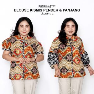 Atasan Batik Jumbo Wanita Kerja Blouse Big Size Wanita S-M-L-XL-2L-3L-4L-5L-6L-7L Blus Jumbo Kerja Seragam Batik / Atasan Batik Kantor Model Terbaru / Pakaian Batik Kekinian LD 140 Wanita