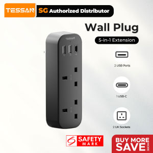 TESSAN SG - SG Safety Mark Multi Plug Socket Extension Cords Tower 8 or 12 Outlets with USB C and USB A  Wall Sockets  Surge Protector