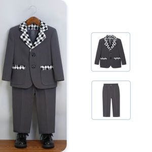 2PCS Suit Set for Children Handsome British Dinner Dress Piano Performance Boy Plaid Blazer