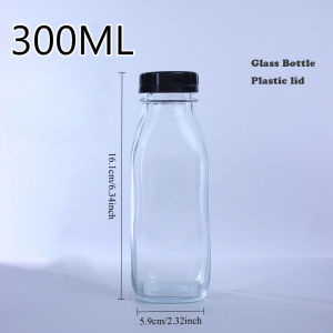Empty Milk Fruit Juice Drink Glass Bottles Beverage Clear 300-1000ml Bottle with Black Lid