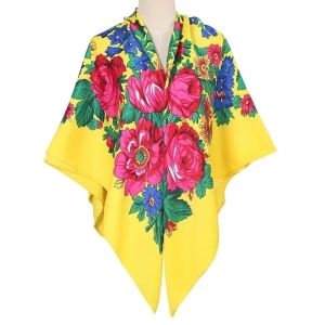 UNIITY Babushka Handkerchief Russian Square Scarf Retro Square Shape Floral Poncho Shawl  Large Ukrainian Shawl For Women