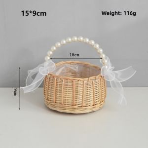 TI9P Handwoven Imitation Rattan Handhold Basket Multistyles with Handles Weaving Flower Basket Braid Storage Baskets Home Decoration /Restaurant Serving Tabletop Display
