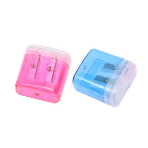 Double Hole Pencil Sharpener Manual Mechanical Pencil Sharpener Hole School Supplies(Pink/Blue 1pcs)