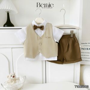 Set vest gi lê tay ngắn 4 chi tiết phối màu Classic Boy cho bé trai size 8 tới 25kg BERNIE T1025B03