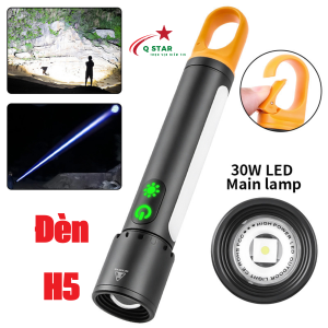 Đèn Pin Cầm Tay Siêu Sáng Zoom Xa Gần H5 Full Kim Loại Có Móc Treo Và Công Tắc Kép Tiện Lợi