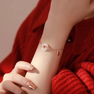 NEW European S925 Sterling silver Red Rope Koi Carp Bracelet Chain For Women Birthday Party Gift Jewelry