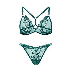 French triangle cup  womens pure lust  mesh embroidery ultra thin underwire plus size lingerie set 法式三角杯大码内衣女网纱刺绣超薄款无钢圈文胸套装