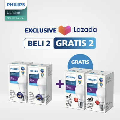 Beli 2 Philips Lampu Emergency Rechargeable 8W 6500k Putih Gratis 2 Lampu LED 9W 6500k Putih
