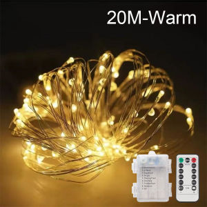 Waterproof 20M LED String Lights Christmas Tree 8 Mode LED Copper Wire String Light Fairy Garland Christmas Lights Outdoor Remote Control Battery Power Wedding Decor