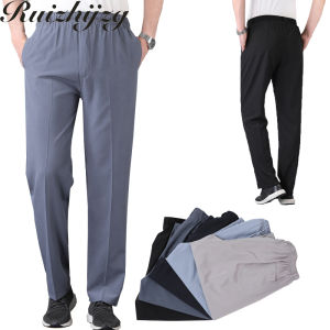 Trouser กางเกงลำลองยาวสำหรับผู้ชายกางเกงทำงานเอวยางยืดทรงหลวมผ้าวิสคอสทรงหลวมบางมากๆสำหรับฤดูร้อนปี XL-6XL พร้อมกระเป๋า