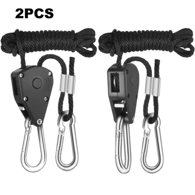 Heavy Duty Adjustable 1 Pair Pulley Sling Lifting Rope Ratchet Hooks – 150lbs/68kg Max Load Hanger Set for Garage Tent Plant & Utility Use