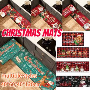 2Pcs Christmas Kitchen Carpet Mat Xmas Snowman Bathroom Kitchen Absorbent Non-slip Mat Xmas Decor